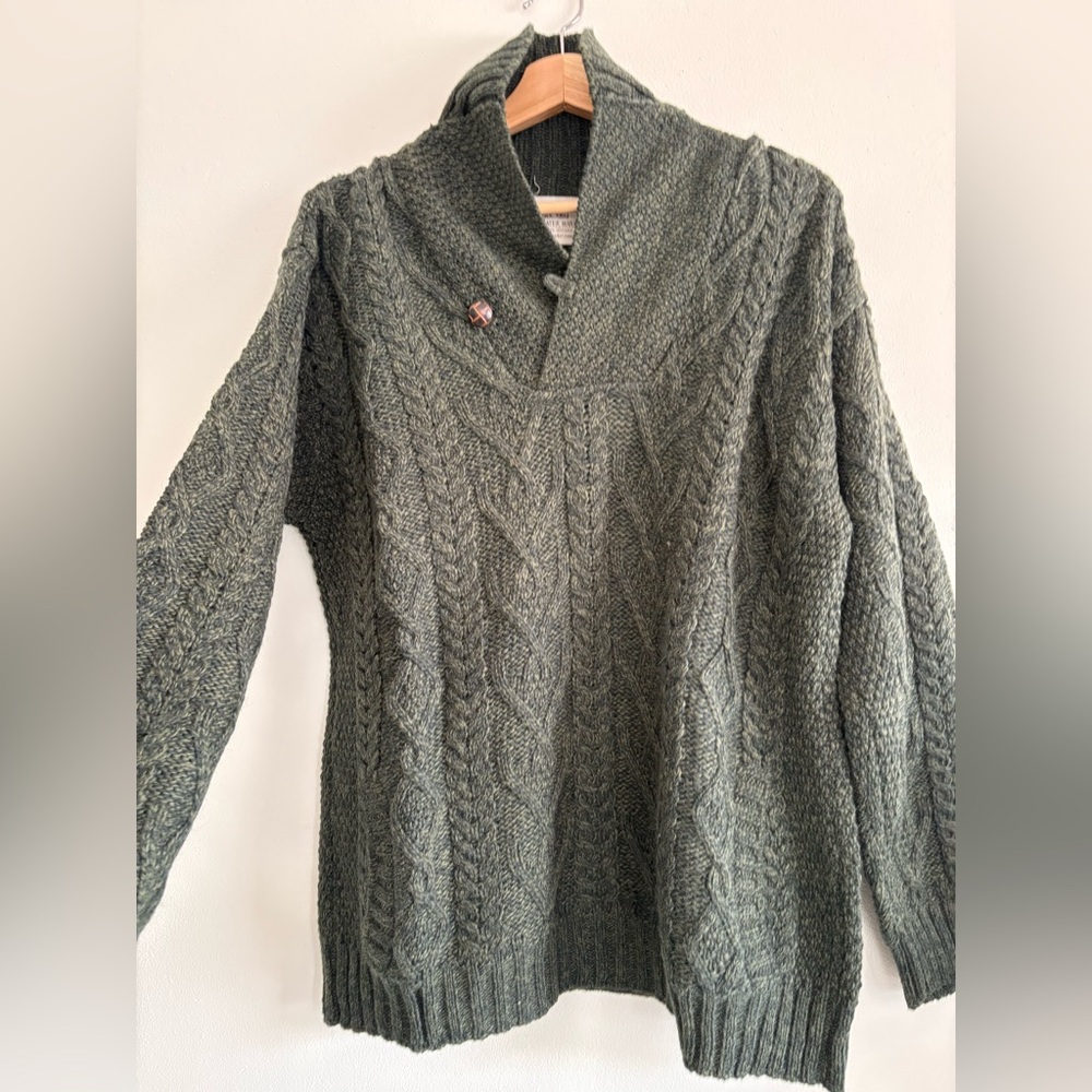 Green Wool Aran Sweater - made in Ireland
